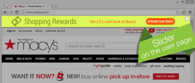 Cashback notification pop up message